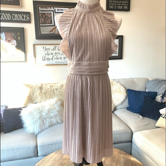 Free People Pink Metallic Ruffle Halter Dress - Picture 3 of 8